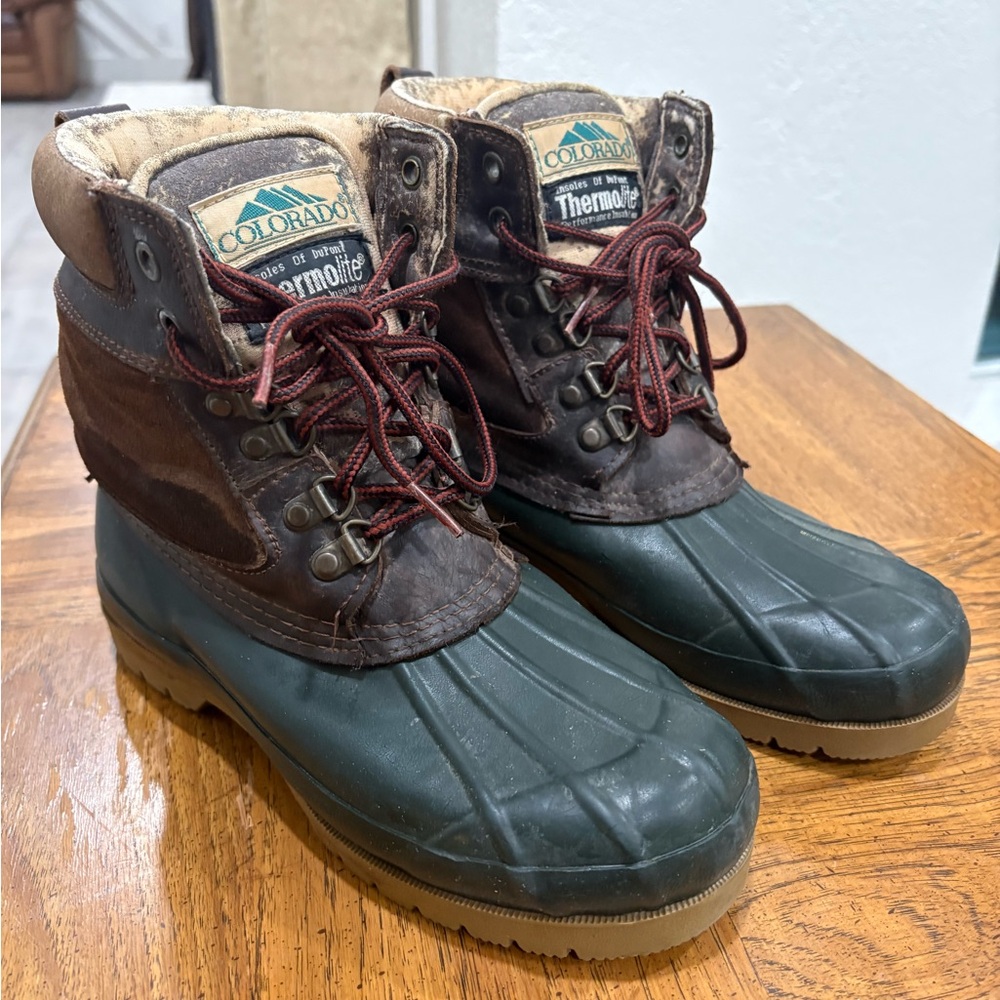 Thermolite brand Women's Green Rubber and Brown Leather Winter Boots